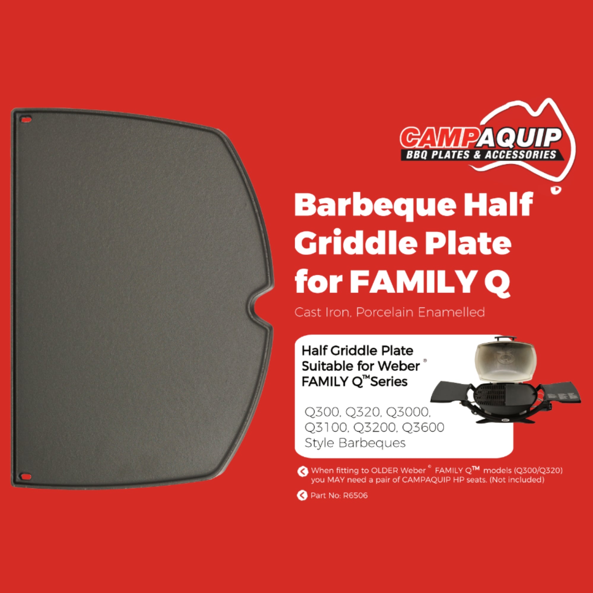 Barbeque Half Griddle Plate for Weber Family Q - 6506