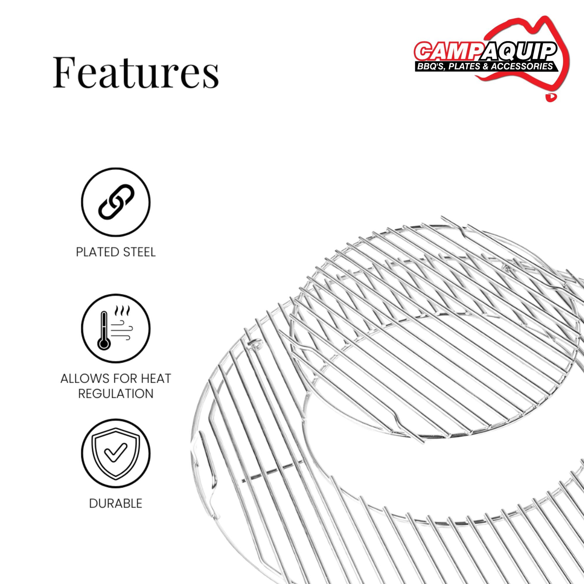22" Kettle Cooking Grate with Hinged Sides and Insert - Steel Plated - 8835S