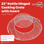 22" Kettle Cooking Grate with Hinged Sides and Insert - Steel Plated - 8835S