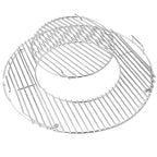 steel cooking grate for weber kettle with removable insert and hinged sides for charcoal access